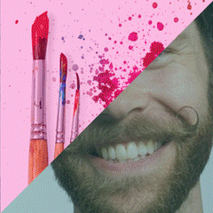 moving animation of paintbrush next to smiling mouth